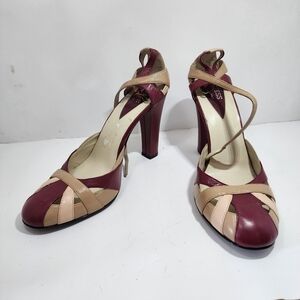 Guess Burgundy and Beige Strappy Heels